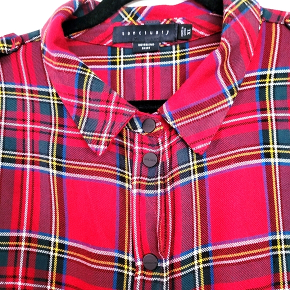 Sanctuary Red Plaid Boyfriend Shirt size XL - Picture 5 of 14